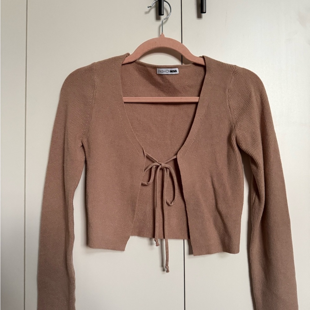 Fashion Nova Tan Women's Cardigan with Tie Front